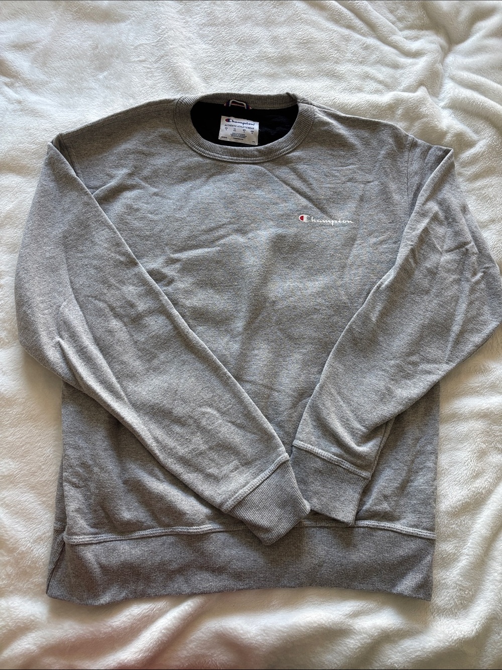 Champion Gray Crewneck Pullover with Embroidered Logo
